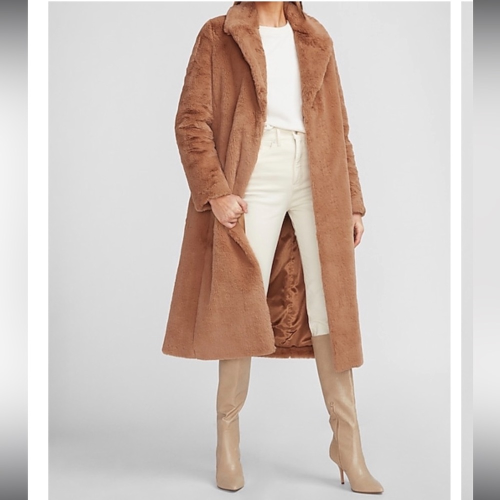 (XS) Express Tan Faux Fur Teddy Jacket - Picture 2 of 3